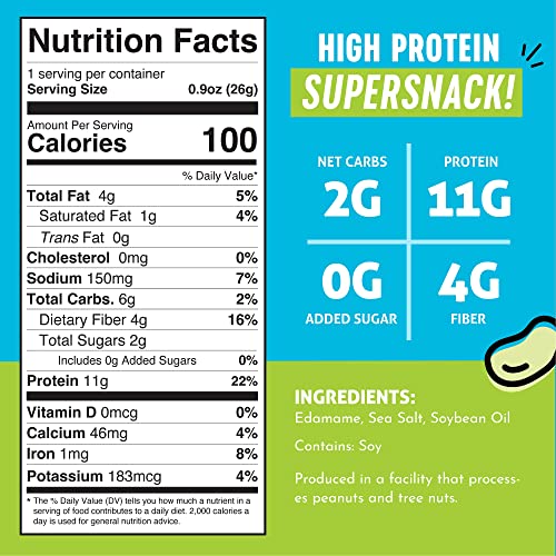 The Only Bean Crunchy Dry Roasted Edamame Snacks (Sea Salt), Healthy High Protein(11g) Keto Food, Low Carb Gluten Free Office Vegan Food 100 Calorie Snack Pack, 0.9oz 10 Pack - View 2